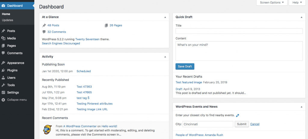 build a site with WordPress - dashboard - honarsystems